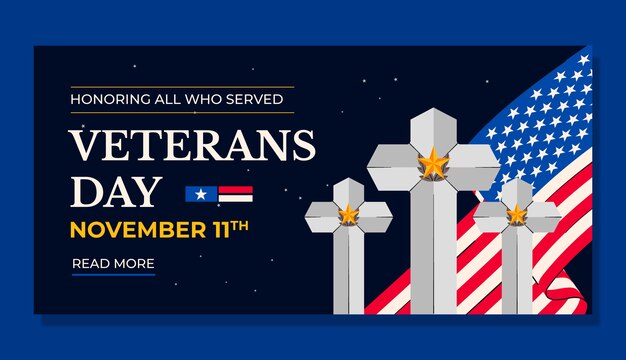 Free vector flat veterans day horizontal banner template