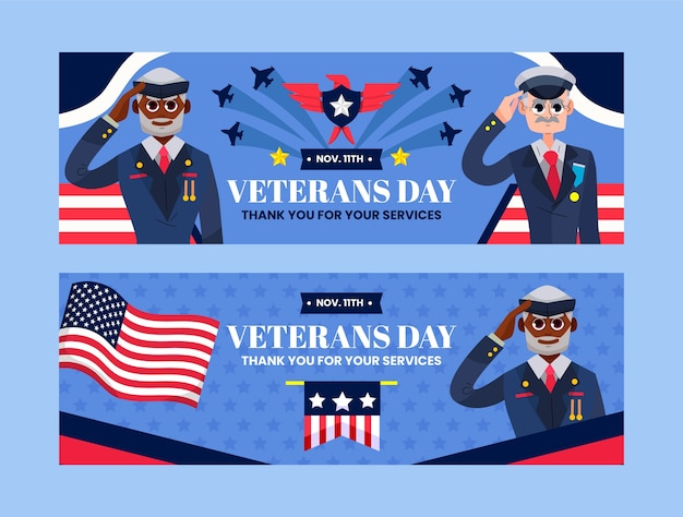 Free vector flat veterans day horizontal banner template
