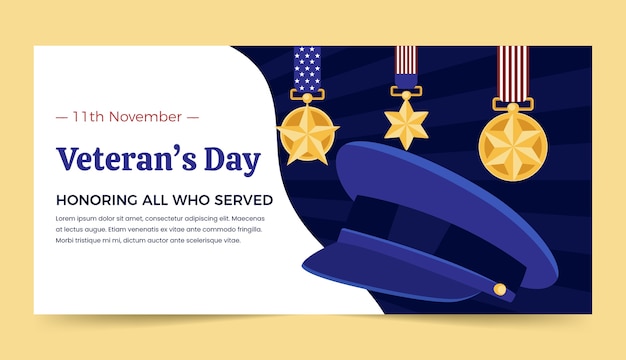 Flat veterans day horizontal banner template