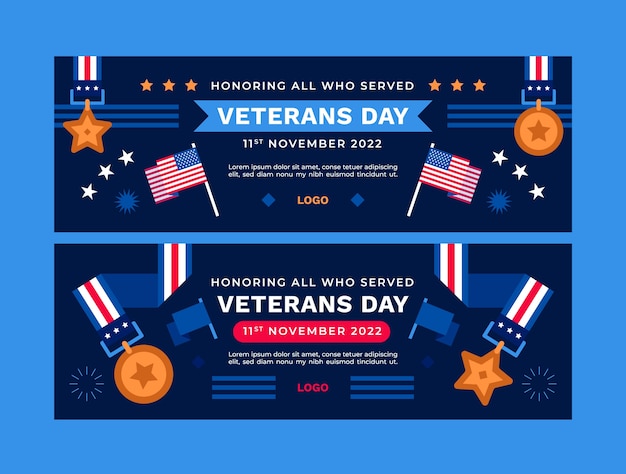 Free vector flat veterans day horizontal banner template