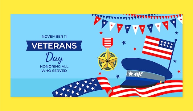 Flat veterans day horizontal banner template