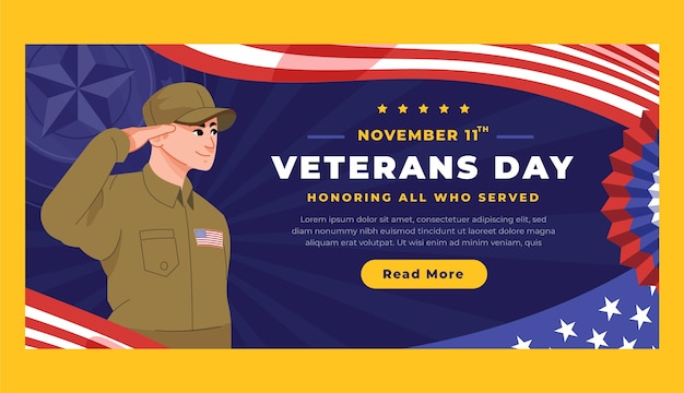 Vettore gratuito modello di banner orizzontale piatto giorno dei veterani