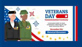 Free vector flat veterans day horizontal banner template