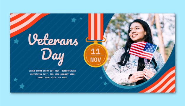 Free vector flat veterans day horizontal banner template