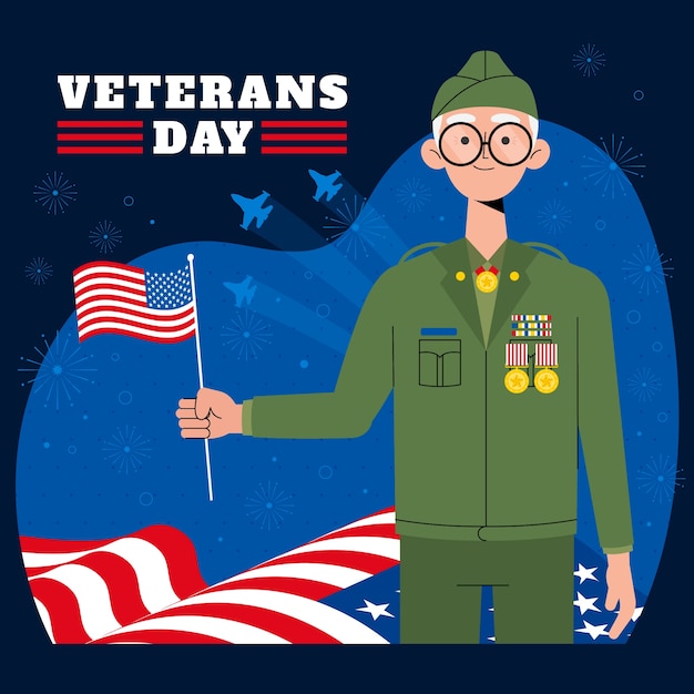 flat veterans day illustration