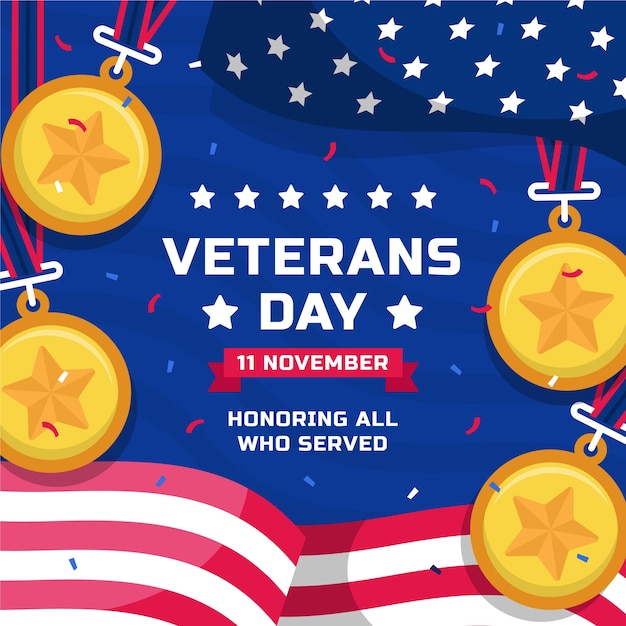 Free Vector Flat veterans day illustration