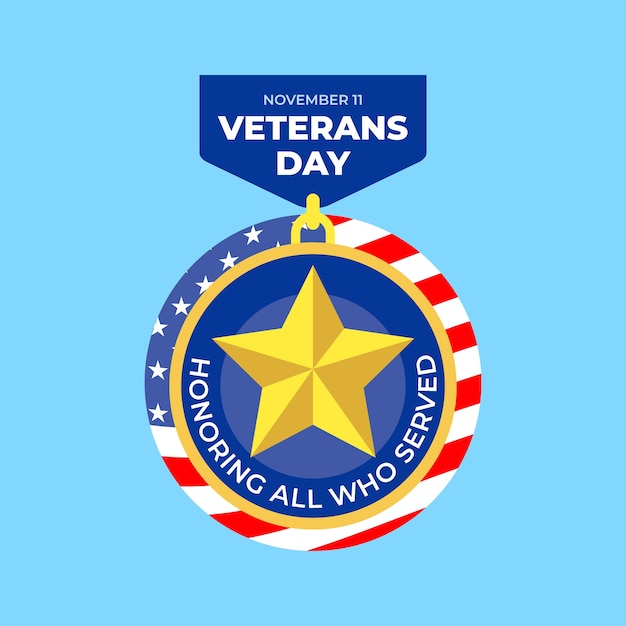 Плоский шаблон логотипа дня ветеранов