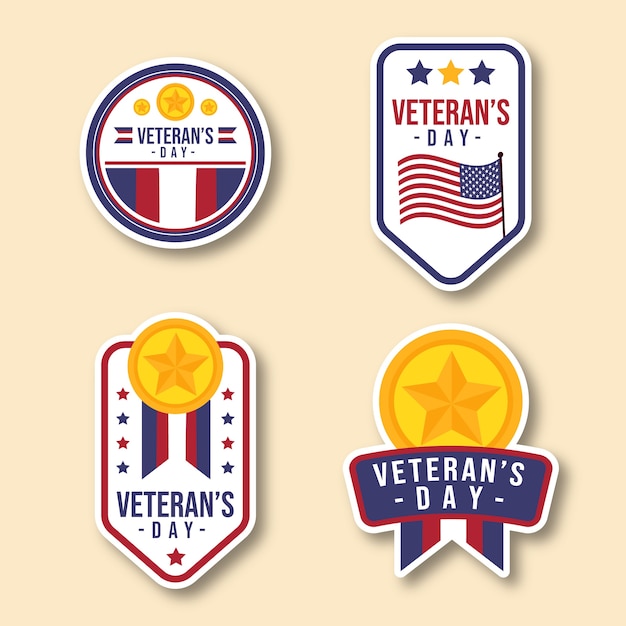 Flat veterans day logos collection