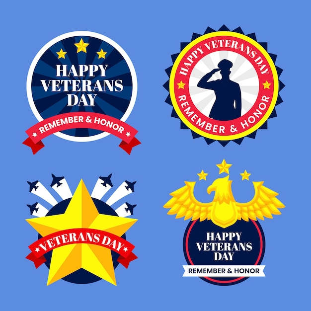 Free vector flat veterans day logos collection