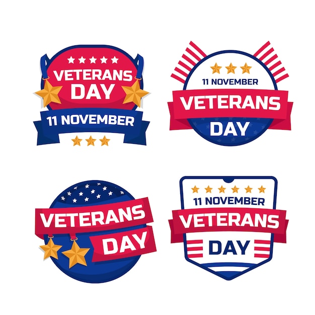 Flat veterans day logos collection