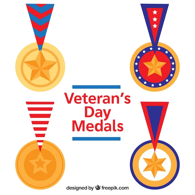 Flat veterans day medals