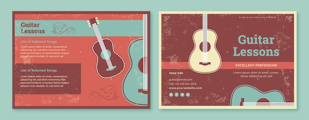 Flat vintage guitar lessons brochure template