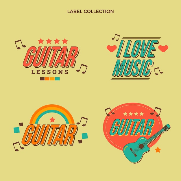 Коллекция плоских винтажных уроков игры на гитаре