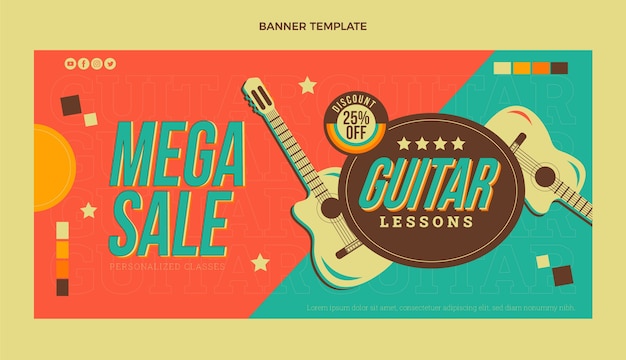 Free vector flat vintage guitar lessons sale background