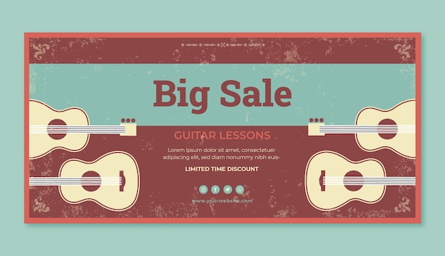 Flat vintage guitar lessons sale background