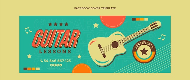 Flat vintage guitar lessons social media cover template