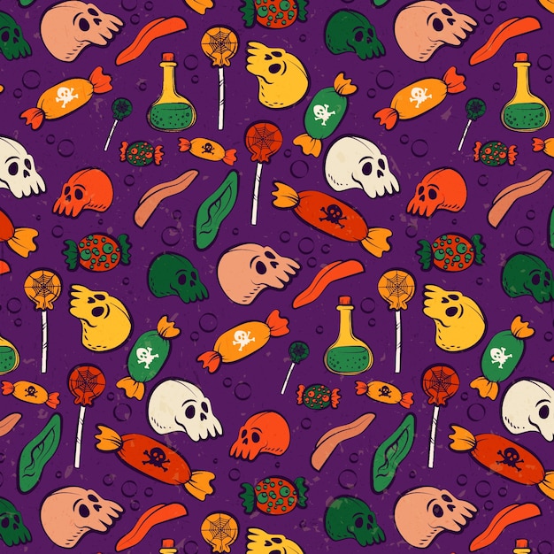 Flat vintage halloween pattern design