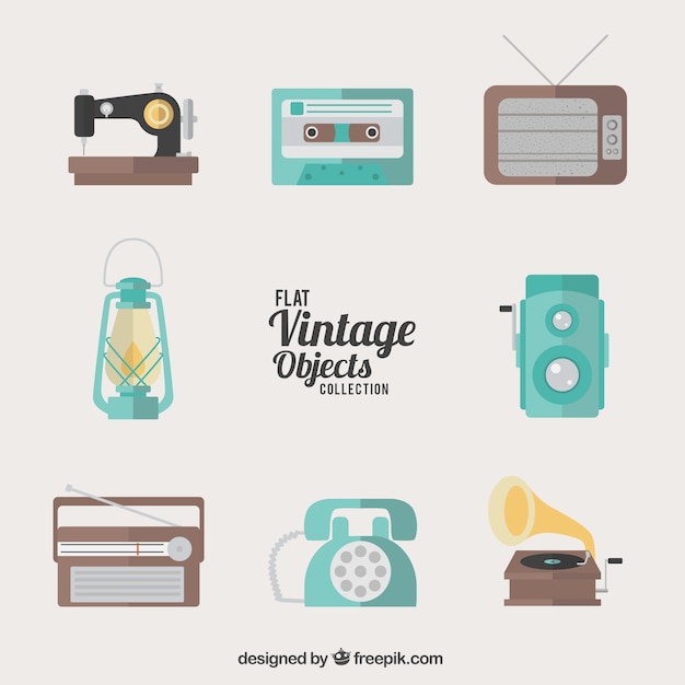 Free vector flat vintage object collection