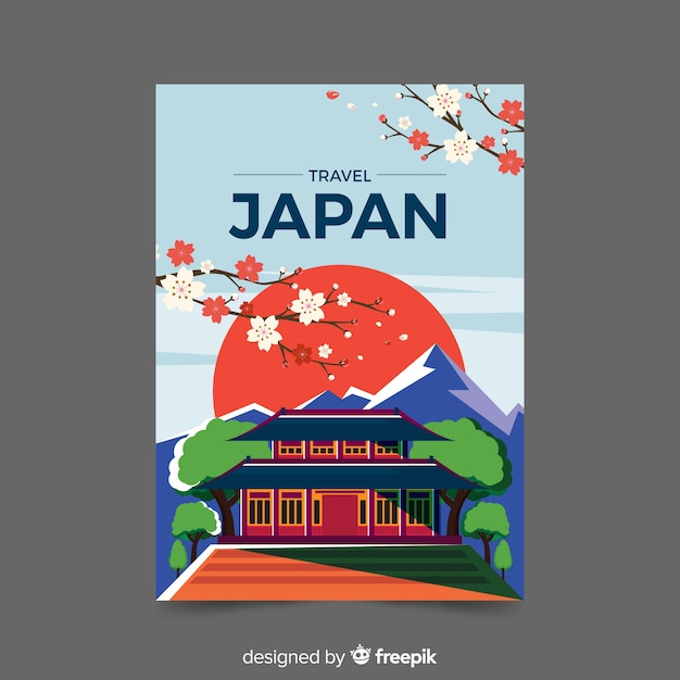 travel poster to japan Free vector flat vintage promotional travel poster