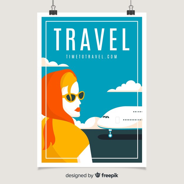 Flat vintage travel poster template