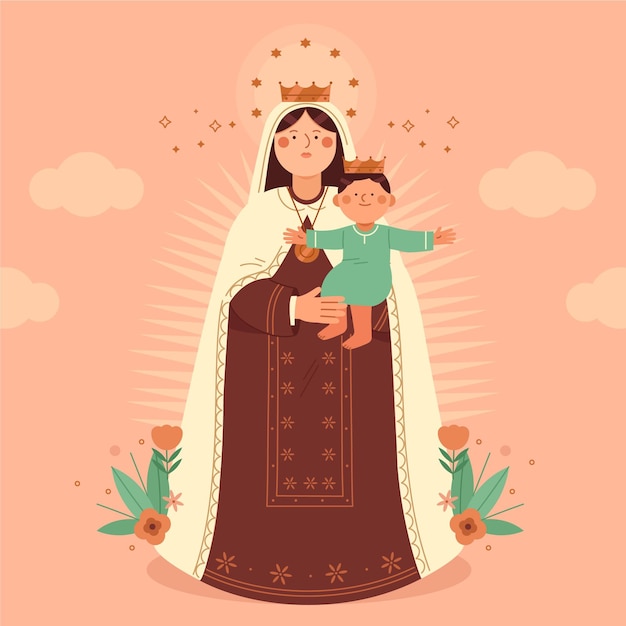 Flat virgen del carmen illustration