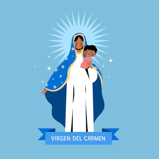 Vettore gratuito illustrazione piatta virgen del carmen