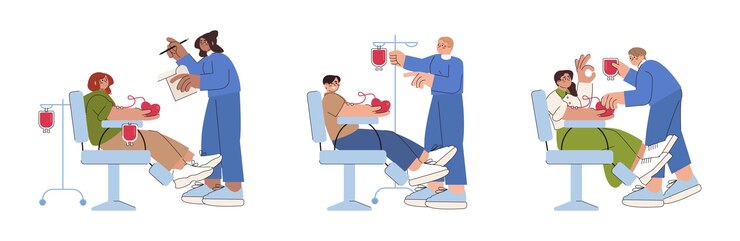 Free Vector flat volunteers sitting in medical hospital chairs donating blood