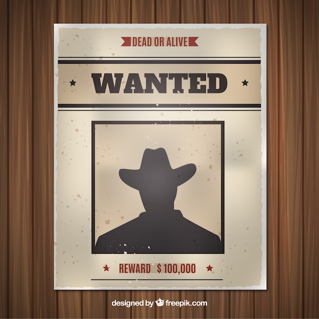 Flat wanted poster with silhouette