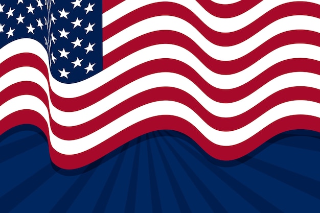 플랫 흔들며 미국 국기 배경