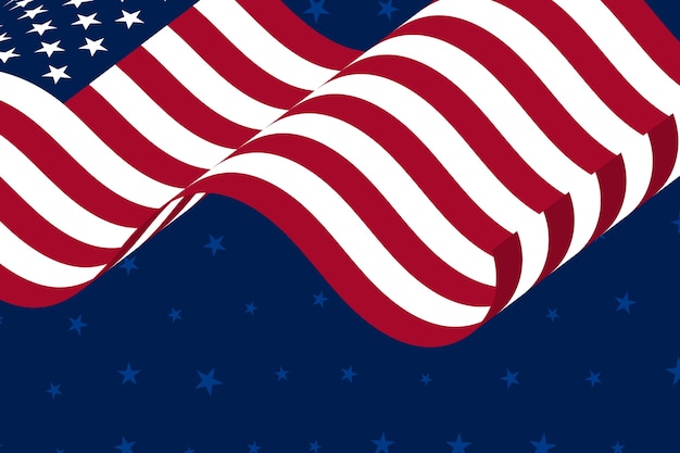 Flat waving american flag background