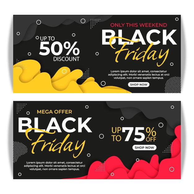 Free vector flat wavy black friday horizontal banners set