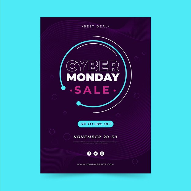 Flat wavy cyber monday vertical poster template
