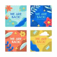 무료 벡터 flat we are back instagram 게시물 모음