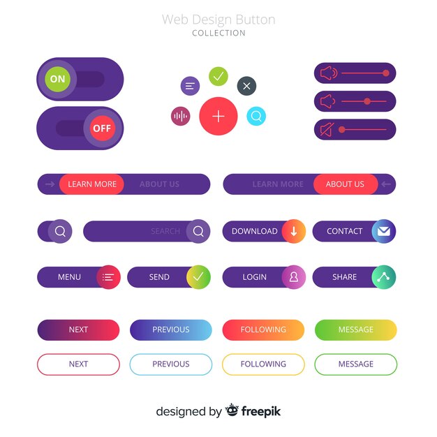 Flat web button collection