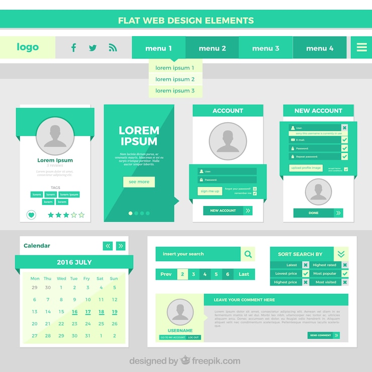 Free Vector flat web design elements in green color