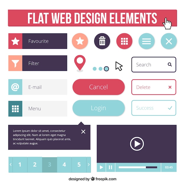 Flat web element collection in colors