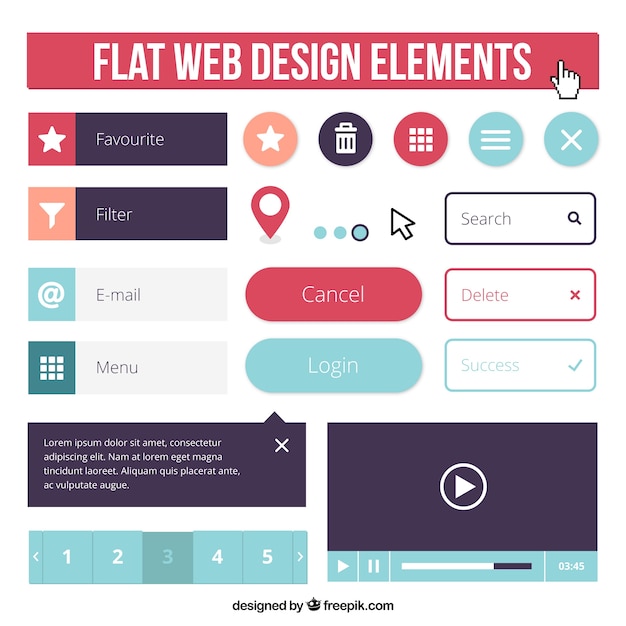 Бесплатное векторное изображение Плоский коллекция веб-элемент в цветах