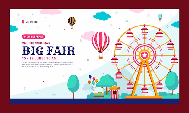 Free vector flat webinar template for amusement park