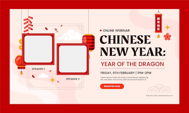 Flat webinar template for chinese new year festival