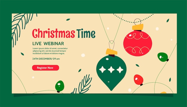 Flat webinar template for christmas season with ornaments