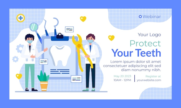 Flat webinar template for dental clinic business – free vector download