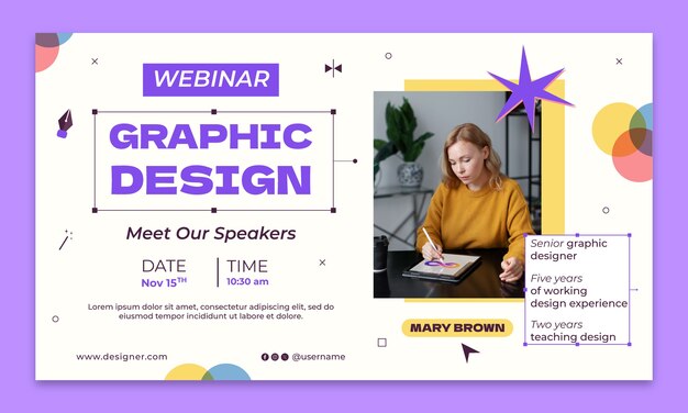グラフィック デザイナー向けのフラット ウェビナー テンプレート