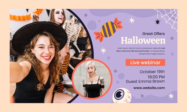 Vettore gratuito modello di webinar piatto per la celebrazione di halloween