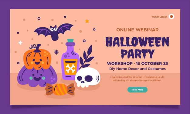 Flat webinar template for halloween celebration