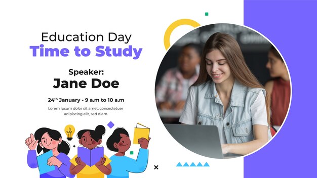 Flat webinar template for international day of education