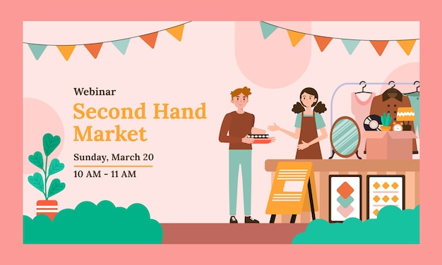 Flat webinar template for second-hand flea market event