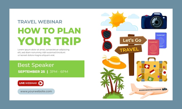 Free vector flat webinar template for travel agency