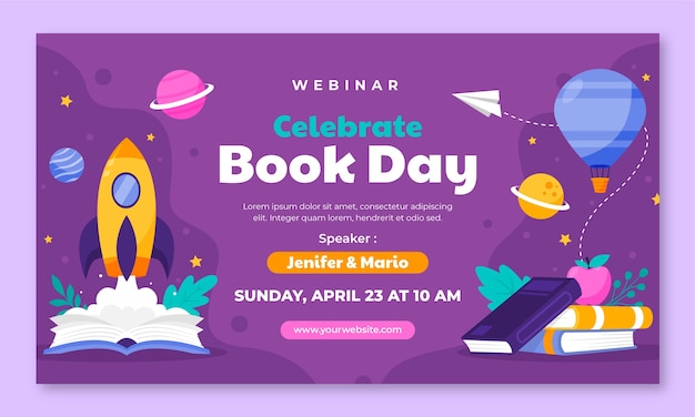 Flat webinar template for world book day celebration