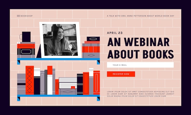 Free vector flat webinar template for world book day celebration