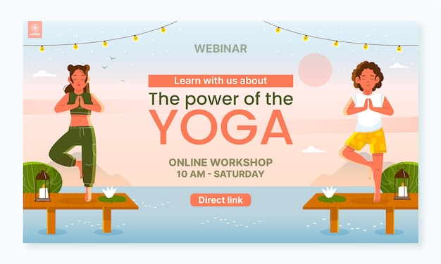 Vettore gratuito modello webinar piatto per ritiro yoga